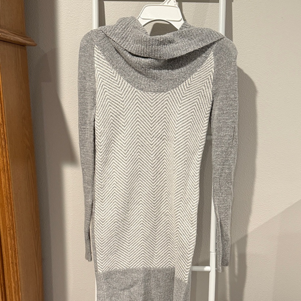 Candie's Gray and Cream Chevron Cowl Neck Sweater Dress